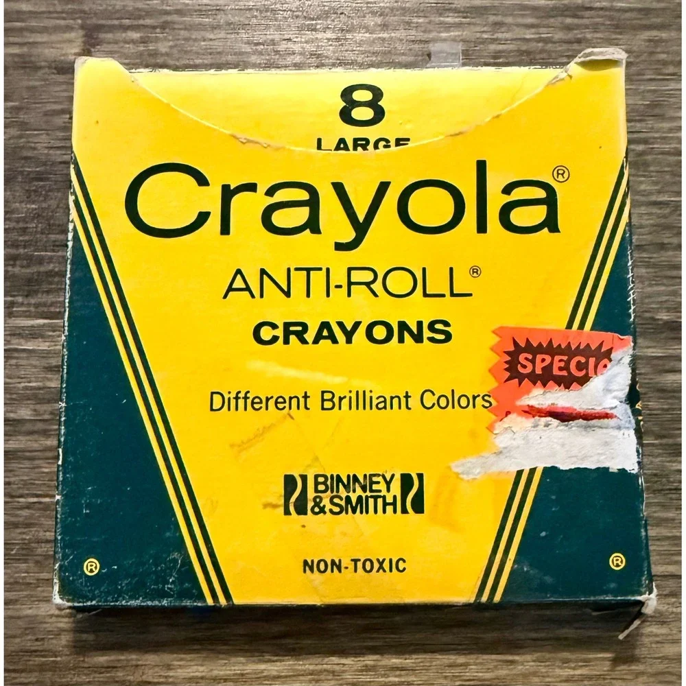 Crayola Anti-Roll Crayons Vintage Binney & Smith 8 Large Multi Fair 80-B USA